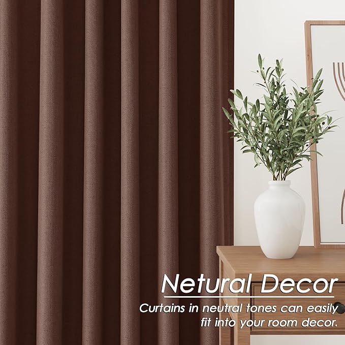Nanspring Rustic Brown Linen Curtains 120 Inches Long Back Tab Rod Pocket Extra Long 10 FT Thermal Insulated Sound Proof Sun Block Out 2 Panels Set for Nursery Rustic Farmhouse Curtains Drapes 52x120