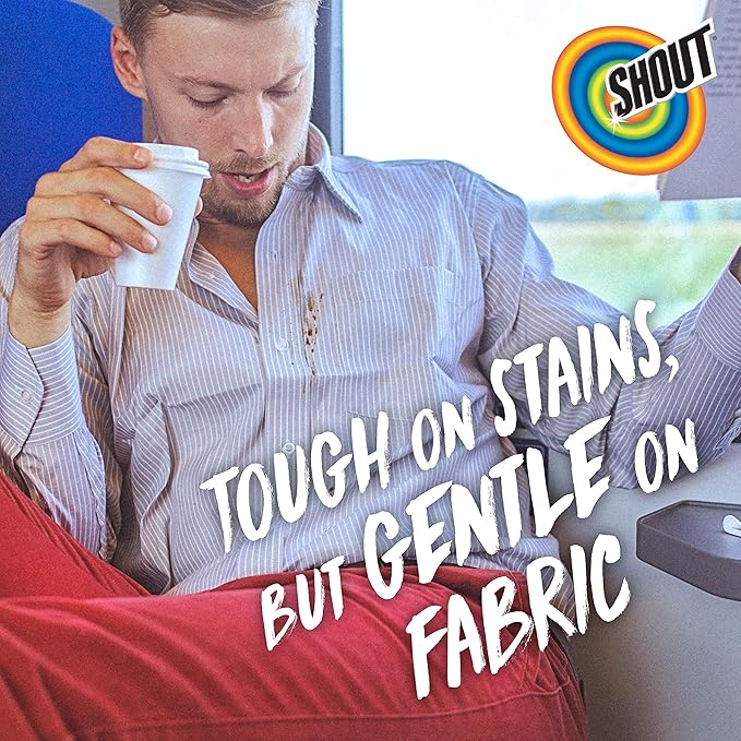 Shout Wipes Stain Remover for Clothes Laundry, Instant Stain Remover and Individually Wrapped, Travel Essentials, Works on Everyday Stains, 12 Wipes per Carton (6 Cartons)