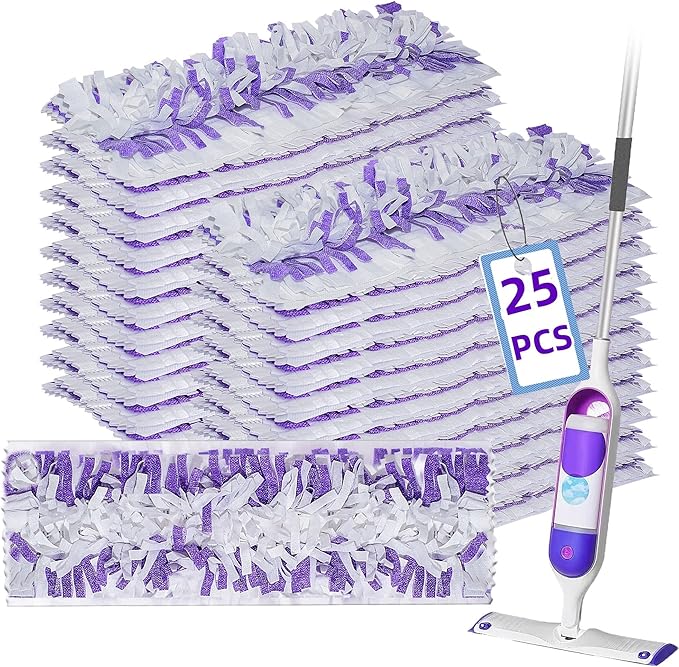 Disposable Mopping Pad Refills Compatible with PowerMop Multi-Surface Mop and PowerMop Wood Mop, Spray Clean Pads Replacement (Purple -25)