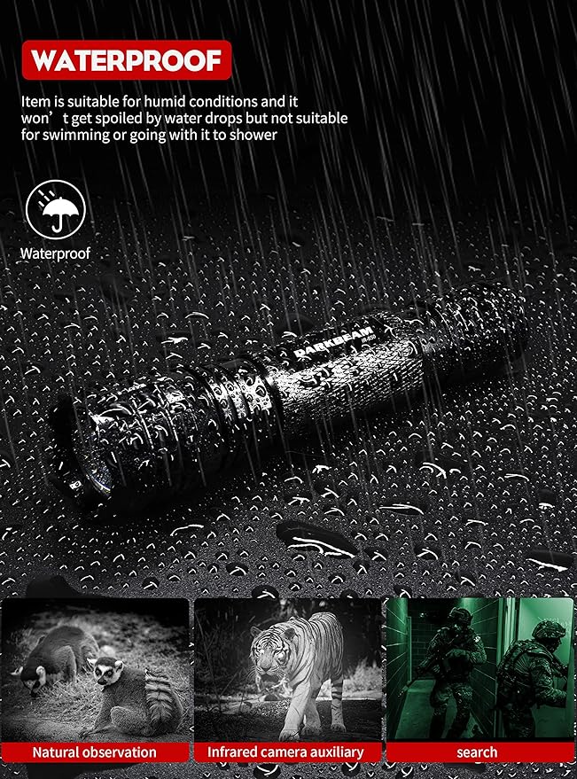 DARKBEAM ir Flashlight Infrared 850nm Lights LED Mini for Night Vision, Rechargeable Portable Tactical ir Illuminator Torch, Focus Adjustable for Hunting, Observation, Search