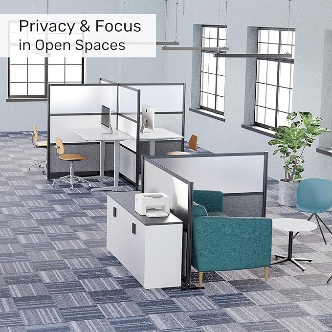 Workflow Modular Wall | Room Divider with Whiteboard, Sound-Dampening, & Frosted Acrylic Panels | Expandable Office Partition for Privacy & Productivity (53" x 70")