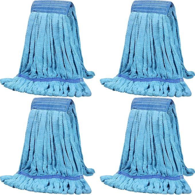 Lallisa 4 Pcs Commercial Mop Head Replacement Tube Microfiber Industrial Looped End Mop Heads Refill for Floor Cleaning for Home Commercial Industrial Use(Large,Blue)