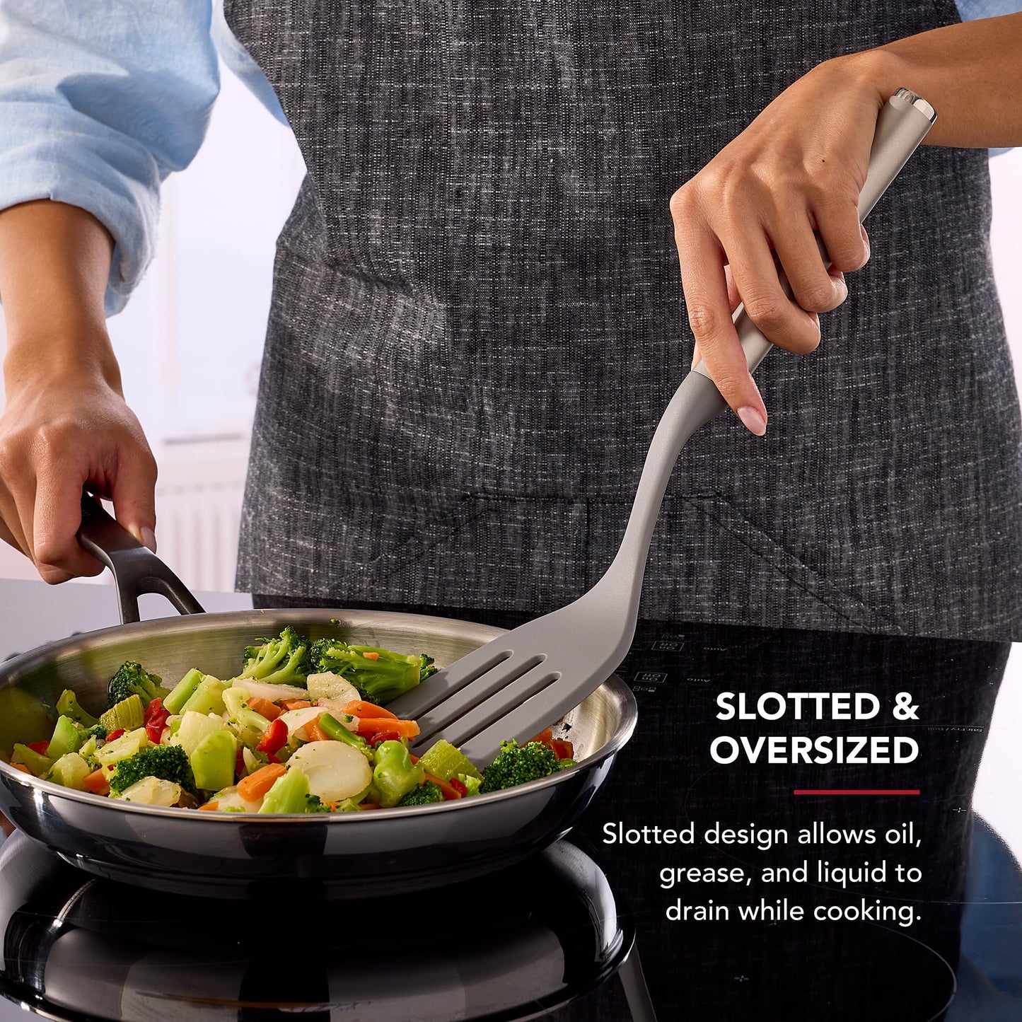 KitchenAid Slotted Turner with Oversized Nonstick-Safe Head and Stainless Steel Handle, Drains Grease and Liquids Easily, Durable and Dishwasher Safe