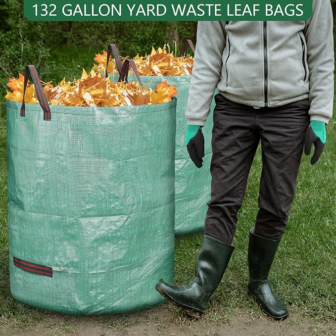 3 Pack 132 Gallon Reusable Yard Waste Bags Heavy Duty Lawn and Leaf Bags Yard Waste Container Garden Grass Bags