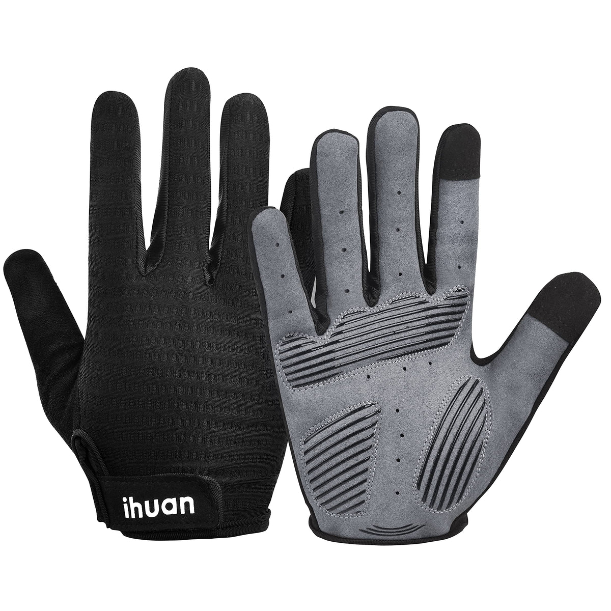 ihuan Weight Lifting Gym Workout Gloves Full Finger with Wrist Wrap Support for Men & Women, Full Palm Protection, for Weightlifting, Training, Fitness, Hanging, Pull ups (Grey, XS)