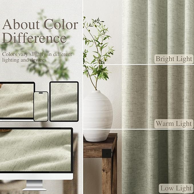 Nanspring Sage Green Linen Blackout Curtains 72 inch Length Back Tab Rod Pocket Curtain Thermal Insulated Textured Living Room Blackout Curtains 2 Panels Set 52x72