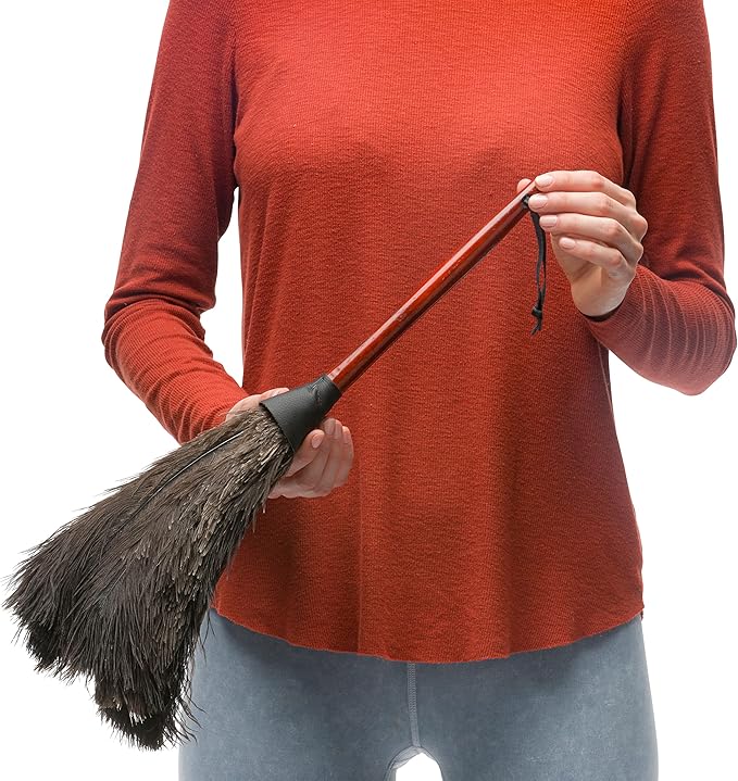 Redecker Ostrich Feather Duster with Varnished Wooden Handle, 19-2/3-Inches, Black
