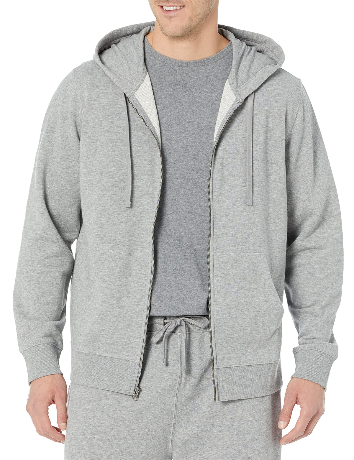 Amazon Essentials Men's Long-Sleeve French Terry Full-Zip Hoodie (Available in Big & Tall), Grey Heather, Large