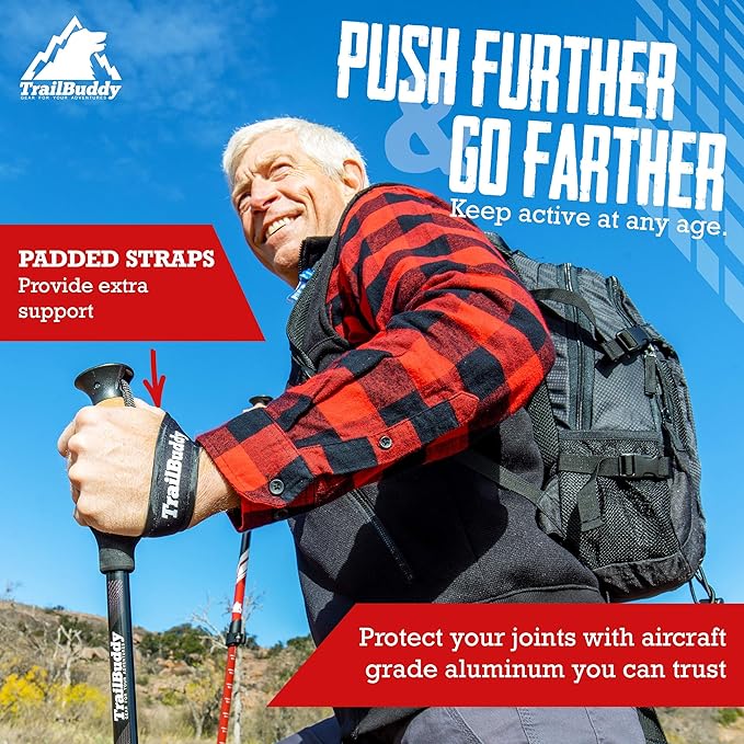 TrailBuddy Trekking Poles – Lightweight 7075 Aluminum Hiking Poles for Women, Men & Seniors – Collapsible Walking Sticks for Travel, Trails & Balance