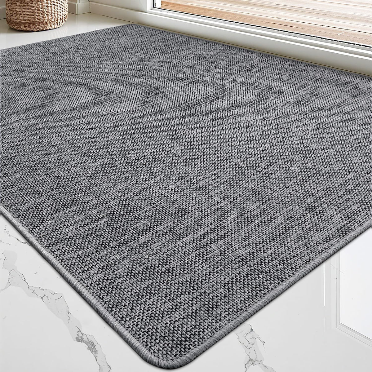LUMI Ultra Thin Door Mat for Entryway, Low Profile Non Slip Rubber Backing Indoor Doormat, Easy Clean Welcome Entrance Mat for Inside House, Patio, Dark Grey 24"x36"