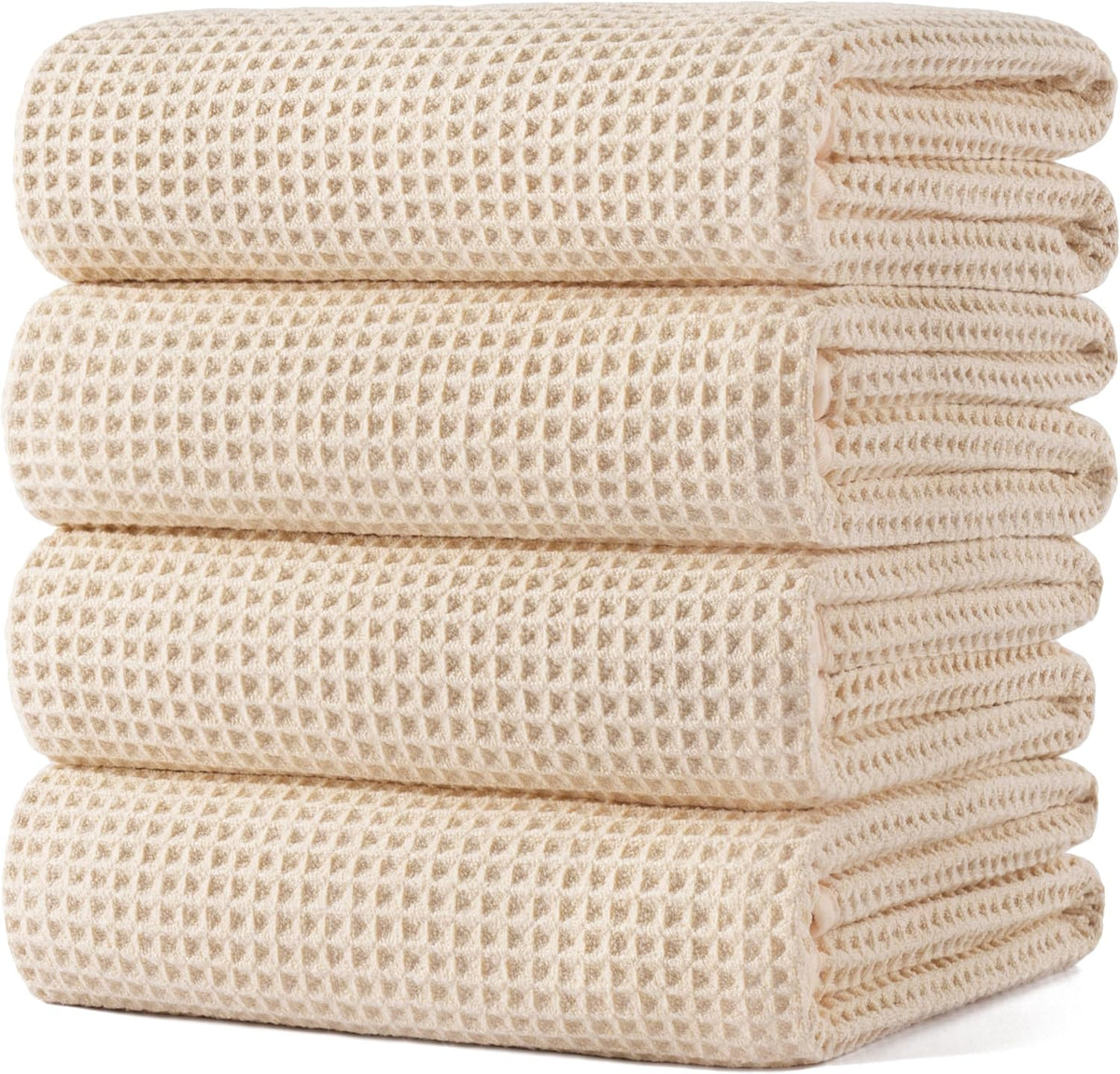 POLYTE Microfiber Oversize Quick Dry Lint Free Bath Towel, 60 x 30 in, 4 Pack (Waffle Weave)
