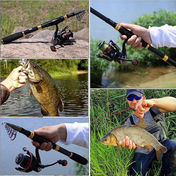 Sougayilang Fishing Rod Reel Combo with Telescopic Fishing Pole Spinning Reel Carrier Bag for Travel Saltwater Freshwater Fishing