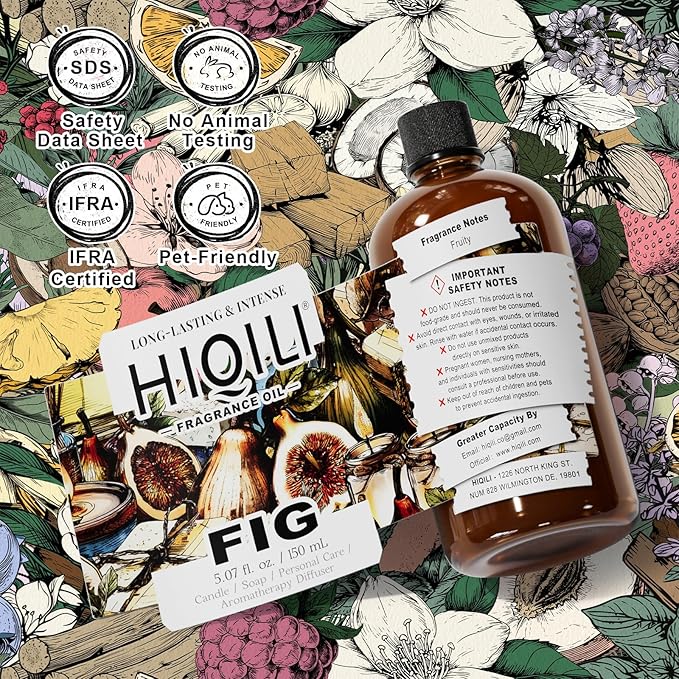 HIQILI Fig Fragrance Oil for Hotel Scent Diffuser, Candle & Soap Making Kit, Add to Skin Care, Bath & Body Products - 5.07 Fl Oz