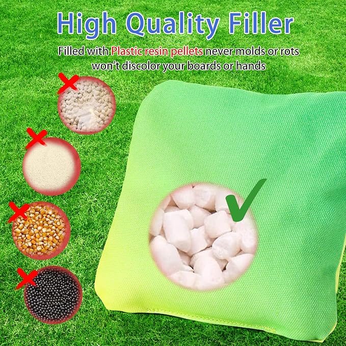 EunHo Double Sided Set of 8 Cornhole Bags Regulation Size & Weight Sticky and Slick Professional Corn Hole Bean Bags Multicolored