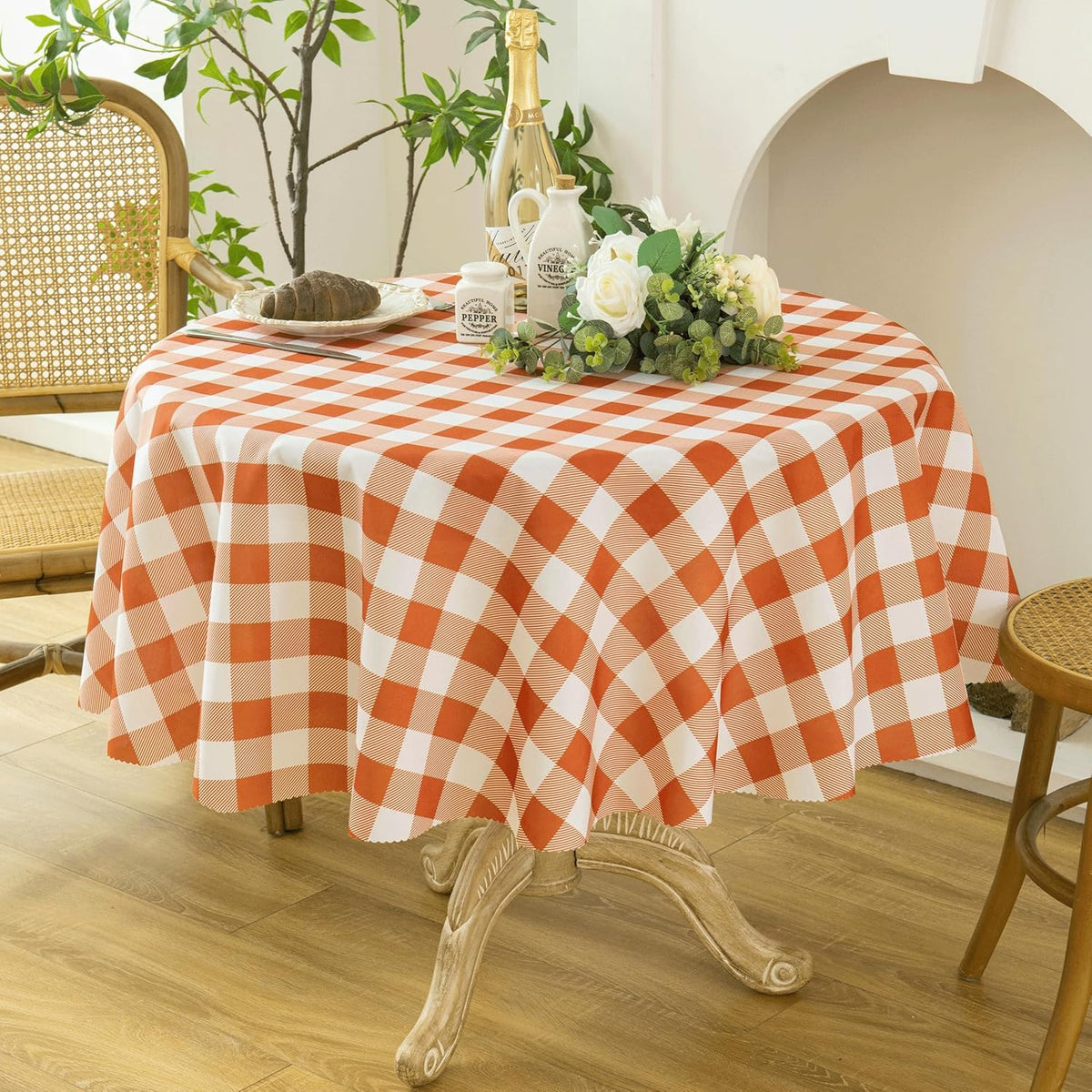 Waterproof Plaid Tablecloth Fabric - Round 58 Inch Classic Gingham Checker Table Cloth for Indoor/Outdoor Use - Buffalo Table Cover for Picnics, BBQs, and Parties