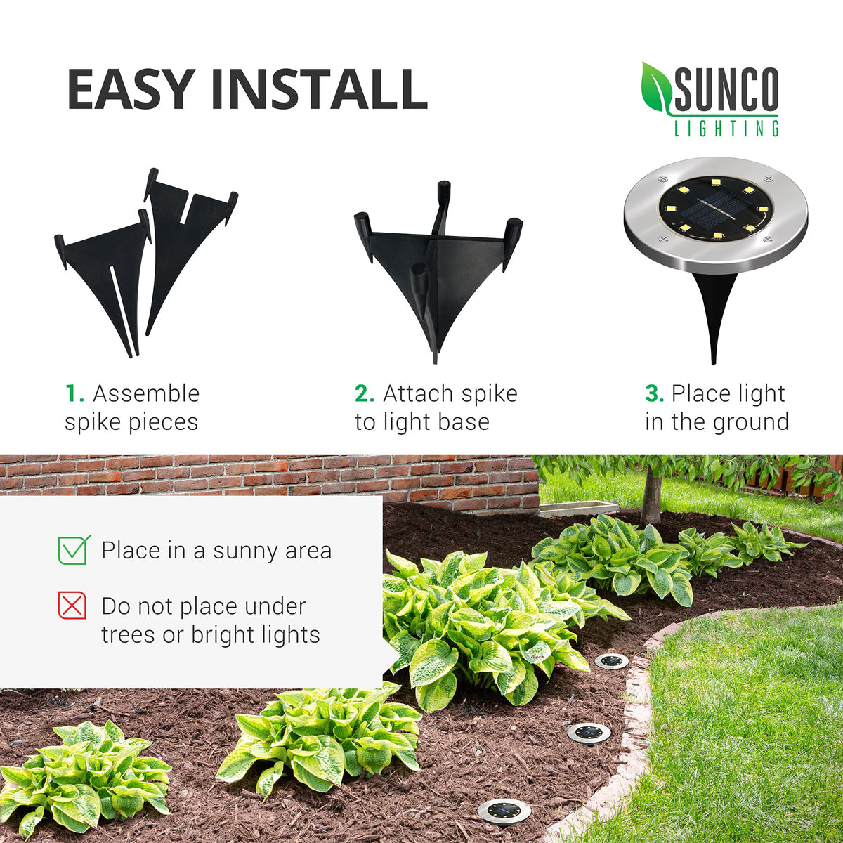 Sunco 12 Pack Solar Lights Outdoor Garden LED, Waterproof Landscape Pathway Light Fixture, Dusk to Dawn, Yard Patio Ground Lights, Deck, Cross Spike Stake, 7000K Diamond White.