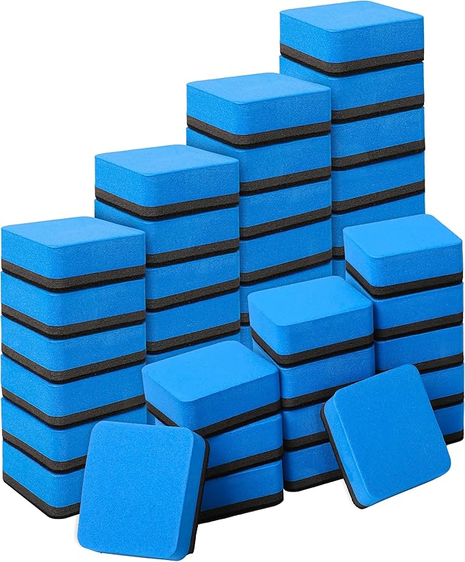 Dry Erase Markers, 48 Pack Magnetic Whiteboard & Chalkboard Cleaners, Small Magnetic Erasers (Blue)