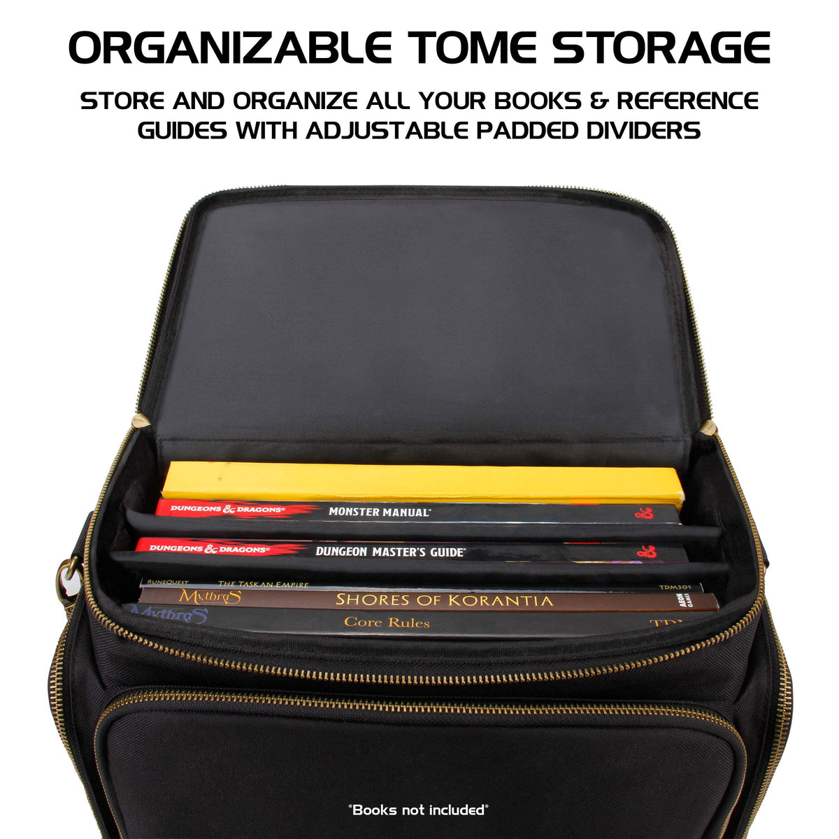 ENHANCE Tabletop DnD Bag - RPG Adventurer's Dungeons and Dragons Accessories Bag with Miniatures Storage, Mat Holder, DnD Dice & Token Pockets, Fits 4-8 Books, DM's Guide, Player's Handbook (Black)