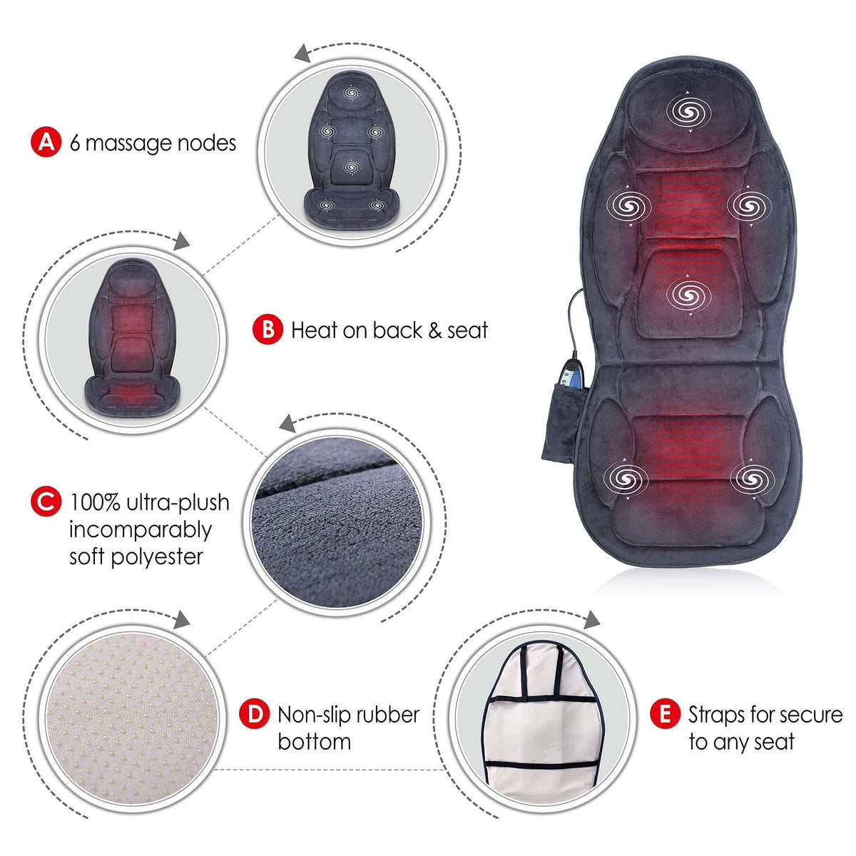 Snailax Vibration Back Massager with Heat, Massage Seat Cushion with 6 Vibrating Motors and 2 Heat Levels, Massage Chair Pad for Home Office use, Gifts for Him Her