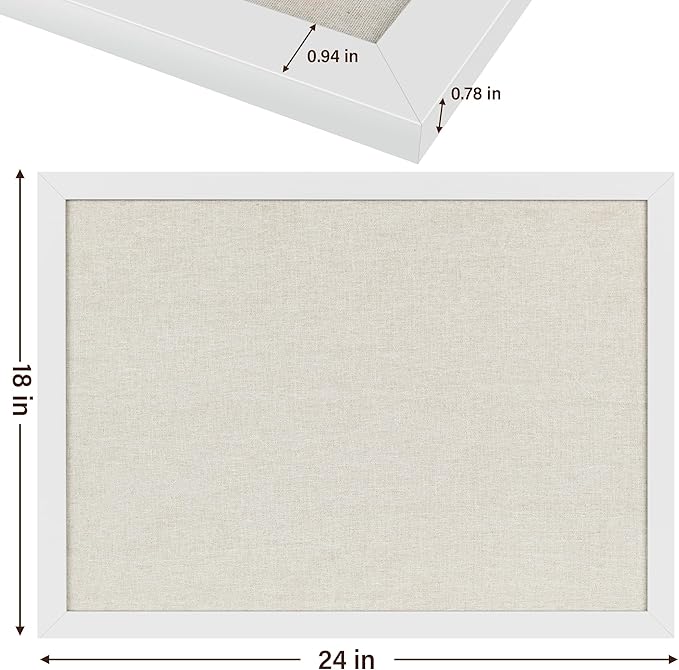 Cork Board Bulletin Board 18" x 24", 2-Pack Large Linen Corkboards with Frame for Walls, Cute Picture Display Pin Board Vision Board for Room School Office Bedroom 40 Pushpins Vintage White