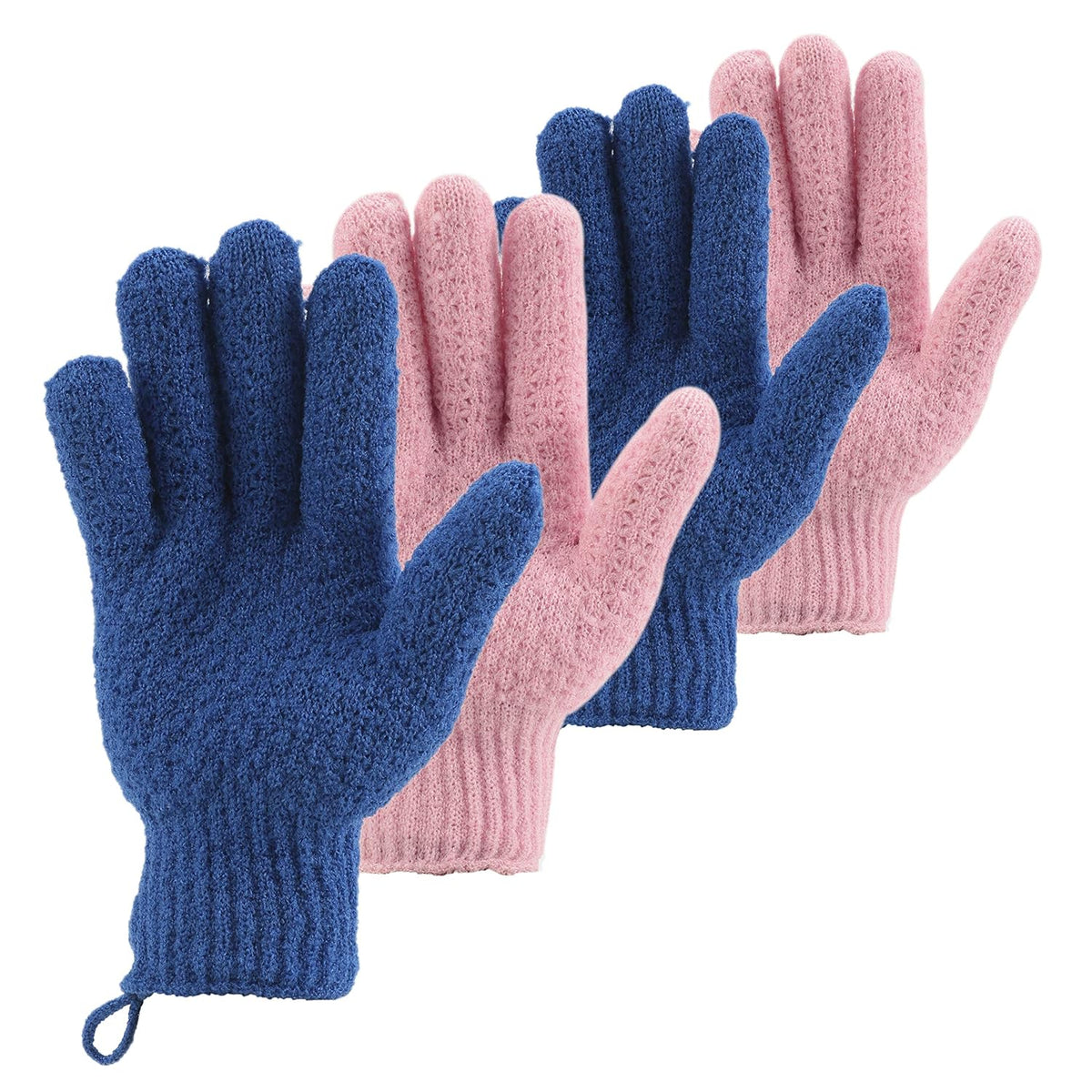 Bath Exfoliating Gloves Scrub - 4 pcs (2 Pair) Lengthened and Large Exfoliating Scrubbing Gloves for Shower, Spa, Massage - Scrub Exfoliating Mitts for Body, Face, Hand and Footï¼Blue and Pinkï¼