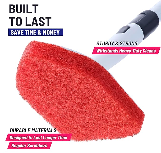 Replacement Scrubber Refill for Moku Home Extendable Tub Tile Shower Brush for Cleaning Non-Scratch (5X Scrubber Sponge Red)