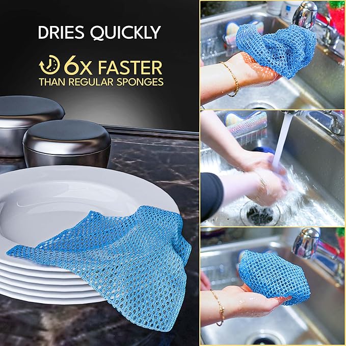 Dish Scrubbers for Cleaning Dishes - Replace Sponges for Dishes - Non Scratch Scrubbing Cloth for Washing Dishes - Best Alternative Dishwashing Scrub Pad - Household Kitchen Sponge Scrubbies Supplies