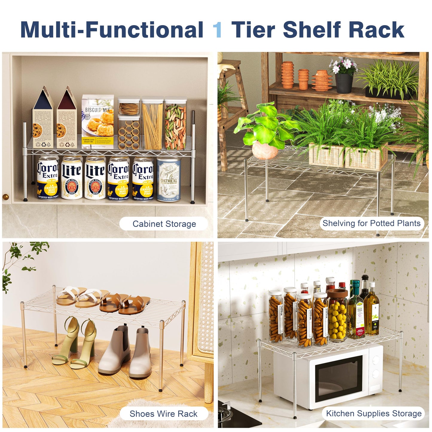 VANZBON 1-Tier Wire Shelf Rack,30" Wx14 Dx17 H,Single Metal Shelves Rack,Height Adjustable Metal Wire Shelving Unit and Storage for Kitchen,Cabinet,Countertop,Under-Sink,Closet,Pantry,Studio