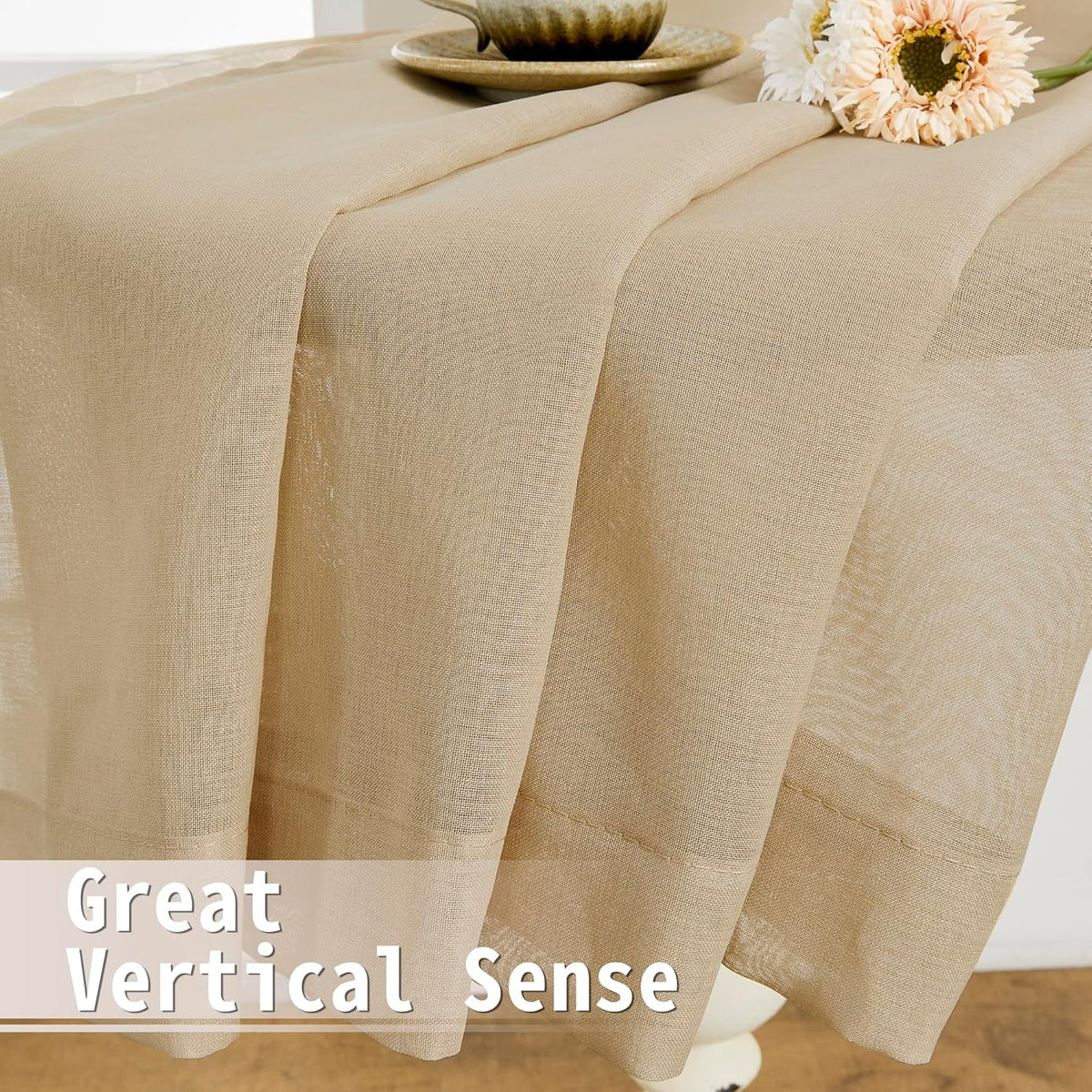 Tollpiz Small Sheer Curtain Linen Textured Curtain Sheers Doorway Light Filtering Voile French Door Rod Pocket Curtains Patio Glass Door, 25 x 40 inches Long, Beige, Set of 1 Panel