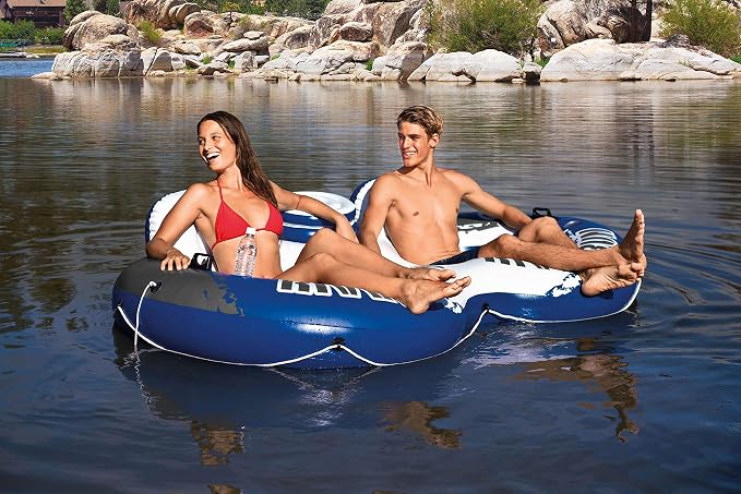 Intex River Run 2 Inflatable Floating Lounge with 440lb Capacity, 2 Pack Bundled with River Run 1 Inflatable Tube with 220lb Capacity