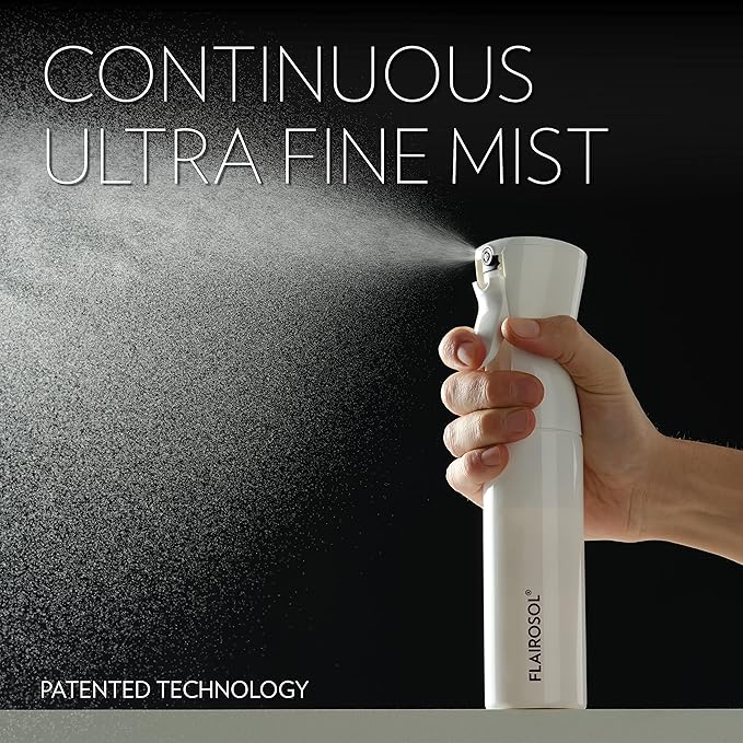 FLAIROSOL - The Original, Spray Bottle for Hair, Continuous Ultra Fine Water Mist Sprayer for Hairstyling, Barbers, Salons, Cleaning, Plants, 10.1oz/300ml (White Bottle-Coral Print)