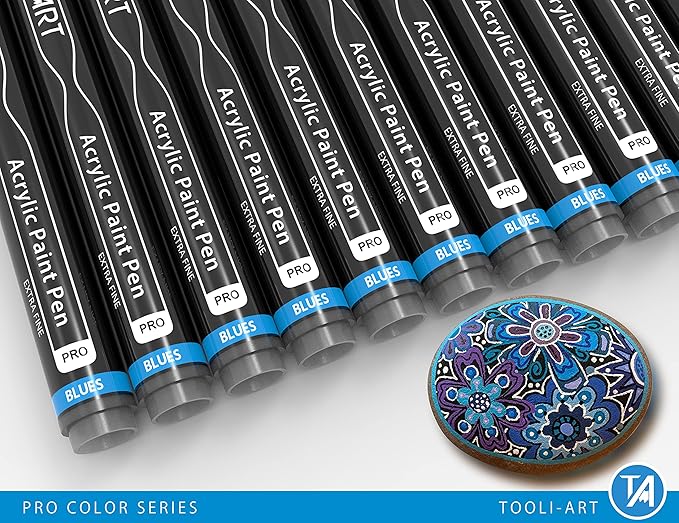 Acrylic Paint Pens 22 Blue & Purple Tones Assorted Pro Color Series Markers Set 0.7mm Extra Fine Tip for Rock Painting, Glass, Mugs, Wood, Metal, Canvas, Projects, Non Toxic, Waterbased, Quick Drying