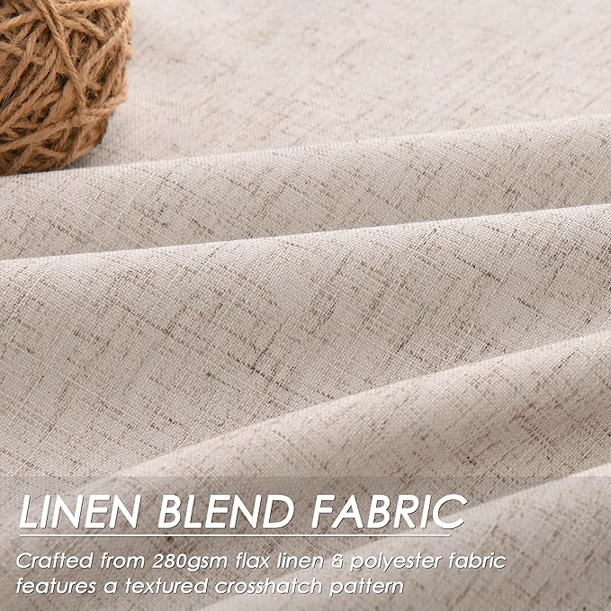 100% Blackout Linen Curtains 84 Inch Length 2 Panels Oatmeal Light Blocking Darkening Living Room Curtains 84 Inches Long Elegant Modern Back Tab Pocket Noise Reducing Drapes for Nursery 52X84