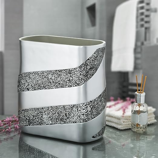 Creative Scents Silver Mosaic Bathroom Trash Can 2.11 Gal / 8L - Decorative Waste Basket for Bathroom - Durable Slim Small Garbage Can for Bathroom, Powder Room, Bedroom or Living Room Decor