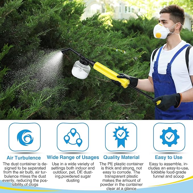 Qualirey 2 Pack Diatomaceous Earth Duster, 250ml Garden Powder Applicator Dispenser, Bulb Duster Sprayer, Home Powder Applicator, Puffer Sprayer for Multi Purpose Indoor & Outdoor (Yellow)