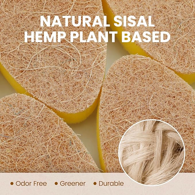 HELIME Natural Dishwand Refills Sponge, Non Scratch Dish Wand Sisal Hemp Replacement Brush Head, Plant Based Heavy Duty Scrubber Dispenser, Dishwashing Cleaning Supplies for Kitchen Sink Dishwash Tool