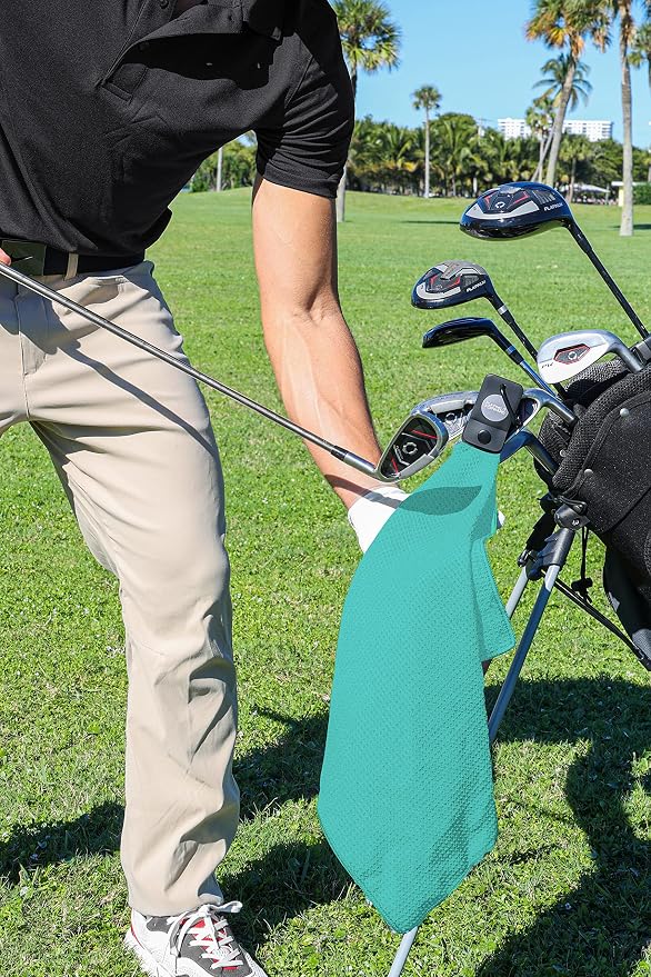 Magnetic Golf Towel for Golf Bags with Clip for Men & Women, Waffle Weave Microfiber Towel with Industrial Strength Magnet for Strong Hold to Golf Carts or Clubs, Set of 2