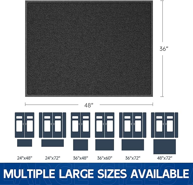 Sturdy Front Door Mat, 48" x 36" Heavy Duty Indoor Outdoor Doormat for Entryway, Fade Resistant, Waterproof Low Profile Entry Mat, Non Slip Welcome Mat for Outside Entrance, Patio, Home