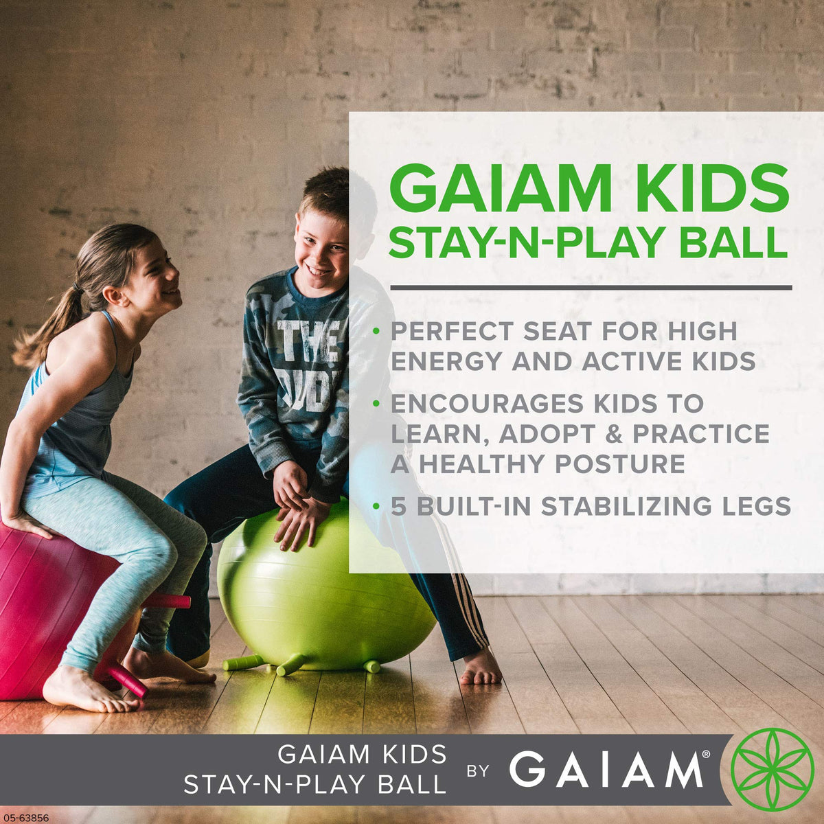 Gaiam Kids Stay-N-Play Children's Balance Ball - Flexible School Chair Active Classroom Desk Alternative Seating Built-In Stay-Put Soft Stability Legs, Includes Air Pump