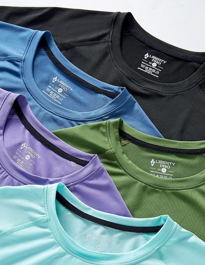 5 Pack Men’s Active Quick Dry Crew Neck T Shirts | Athletic Running Gym Workout Short Sleeve Tee Tops Bulk