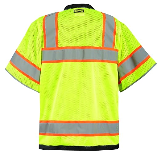 OccuNomix LUX-HDS2T3-YXL Heavy Duty Solid/Mesh Two-Tone Surveyor Vest with Zipper, 8 Pockets, Class 3, 100% ANSI Polyester, X-Large, Yellow (High Visibility)