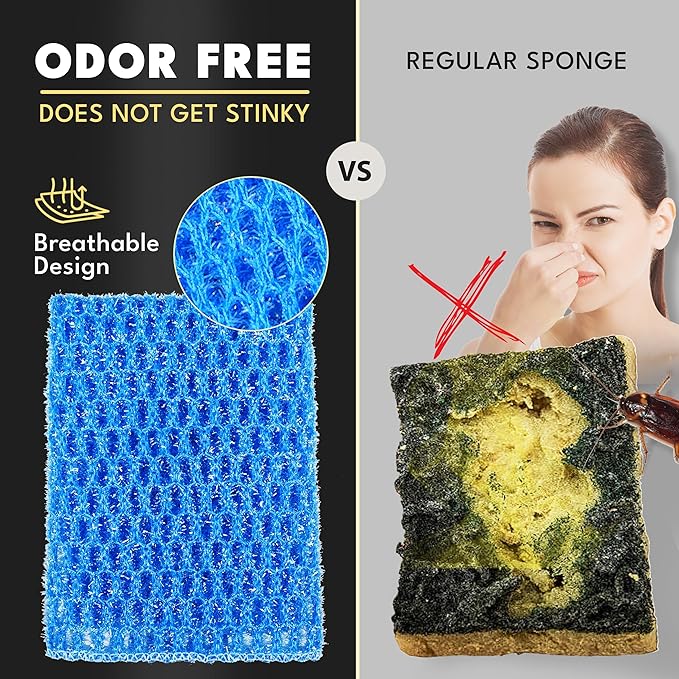 Non-Scratch Dish Scrubbers for Cleaning Dishes & Kitchen - Replace Kitchen Sponges with Non-Abrasive Scrubbing Pads - Scouring Pad for Household (Pack of 12)