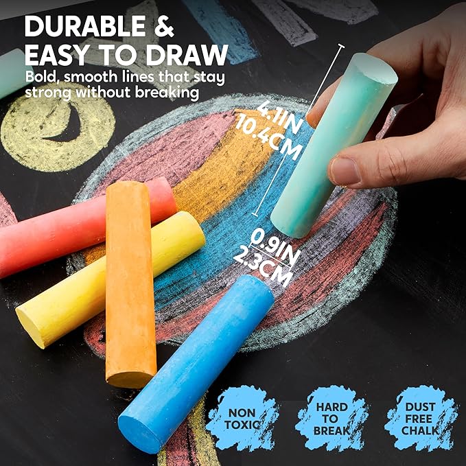 16 PCS Sidewalk Chalks Set Non-Toxic Washable Jumbo Chalk Bulk for Toddlers 1-3, Painting on Chalkboard, Driveway and Playground, Outdoor Activities, Gift for Kids, School Supplies