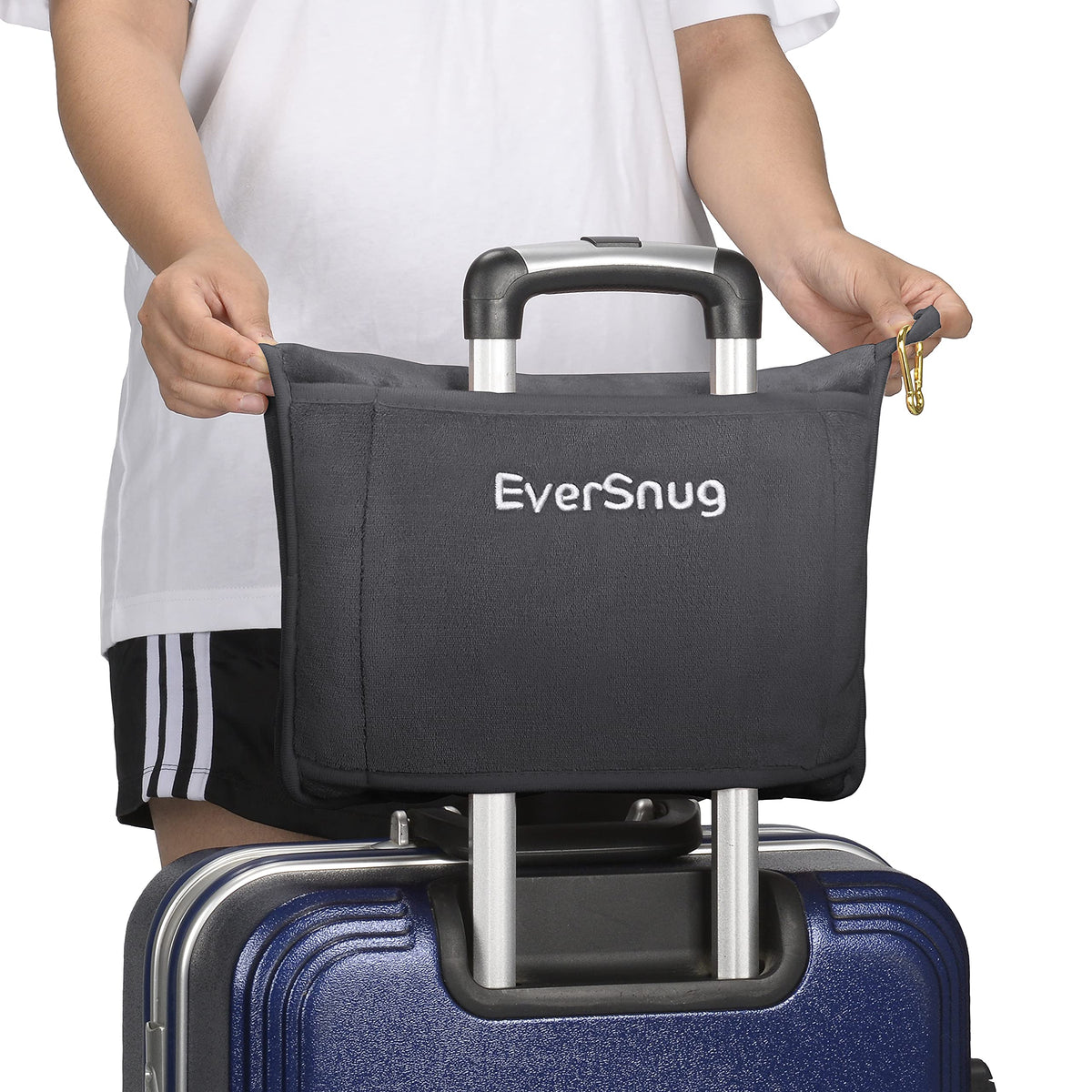 EverSnug Travel Blanket and Pillow - Ultra-Soft, Compact & Lightweight, 65x40 Inches, with Carry Case, Luggage Sleeve & Backpack Clip for Airplane Comfort (Grey)