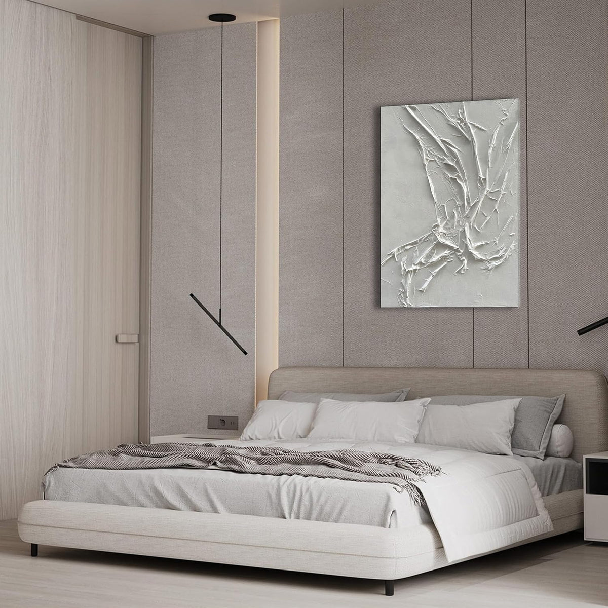 NANKAI Hand-Painted White Texture Abstract Art Painting Minimalist Art Home office hallway wall decoration Oil painting 24x36 inches