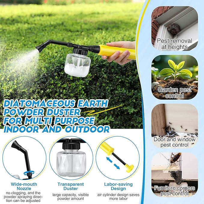 Qualirey 2 Pack Diatomaceous Earth Duster, 250ml Garden Powder Applicator Dispenser, Bulb Duster Sprayer, Home Powder Applicator, Puffer Sprayer for Multi Purpose Indoor & Outdoor (Yellow)