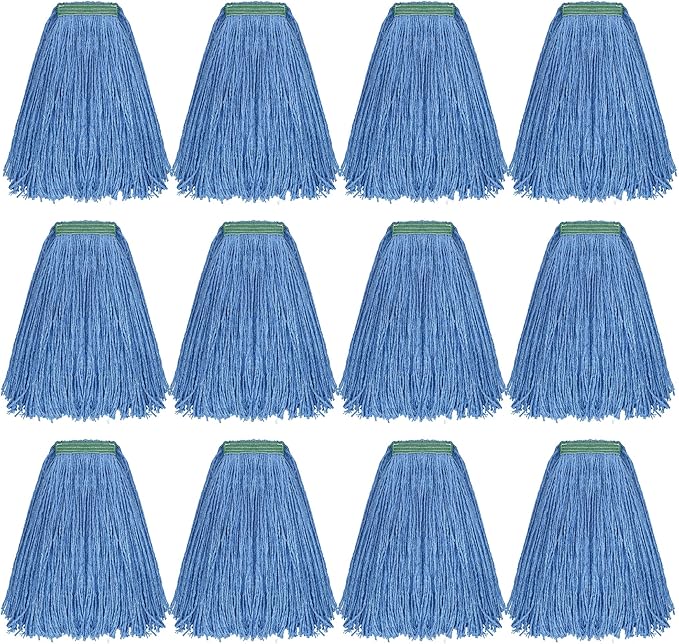 Matthew Cleaning 16oz 12Pack Cotton Floor Mop,Cotton Looped-Open String Heavy Duty String Refills, Universal Headband Blend Material,Mop Head Replacement for Home, Industrial and Commercial Use(Blue)