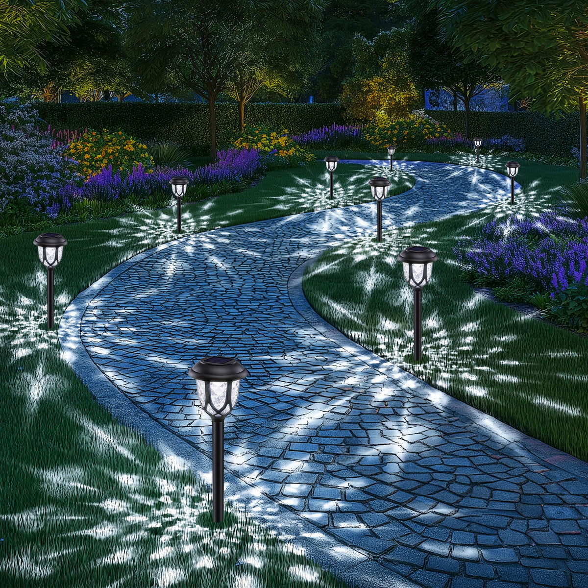 Lomotech Super Bright Solar Pathway Lights - 8 Pack Color Changing Solar Lights Outdoor Waterproof, Solar Garden Lights with Glass Design for Patio Lawn Yard Walkway Driveway (White to Warm White)