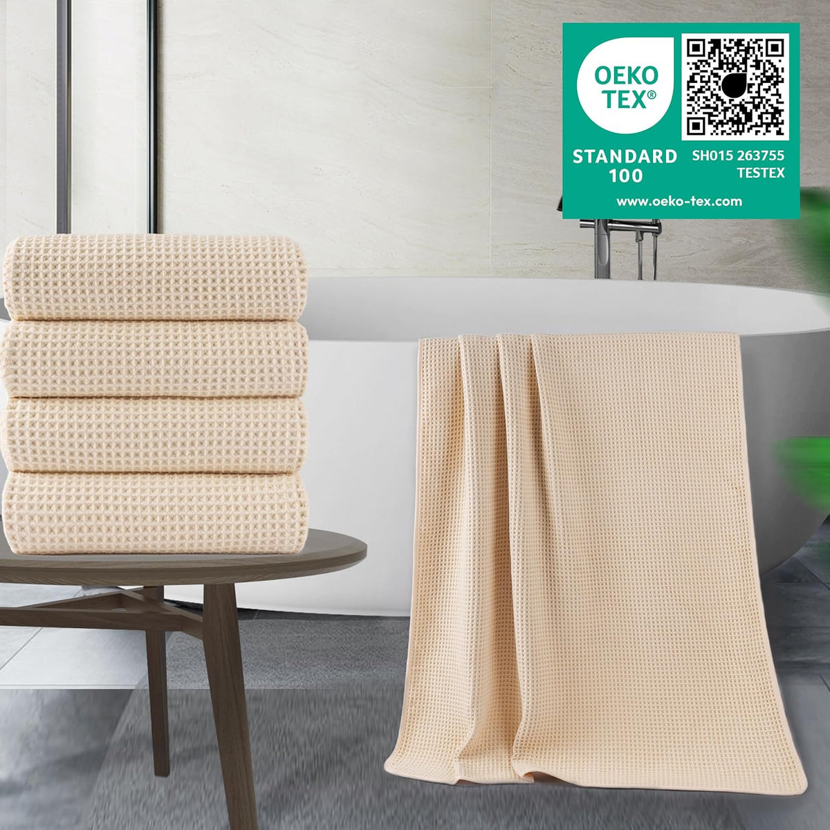 POLYTE Microfiber Oversize Quick Dry Lint Free Bath Towel, 60 x 30 in, 4 Pack (Waffle Weave)