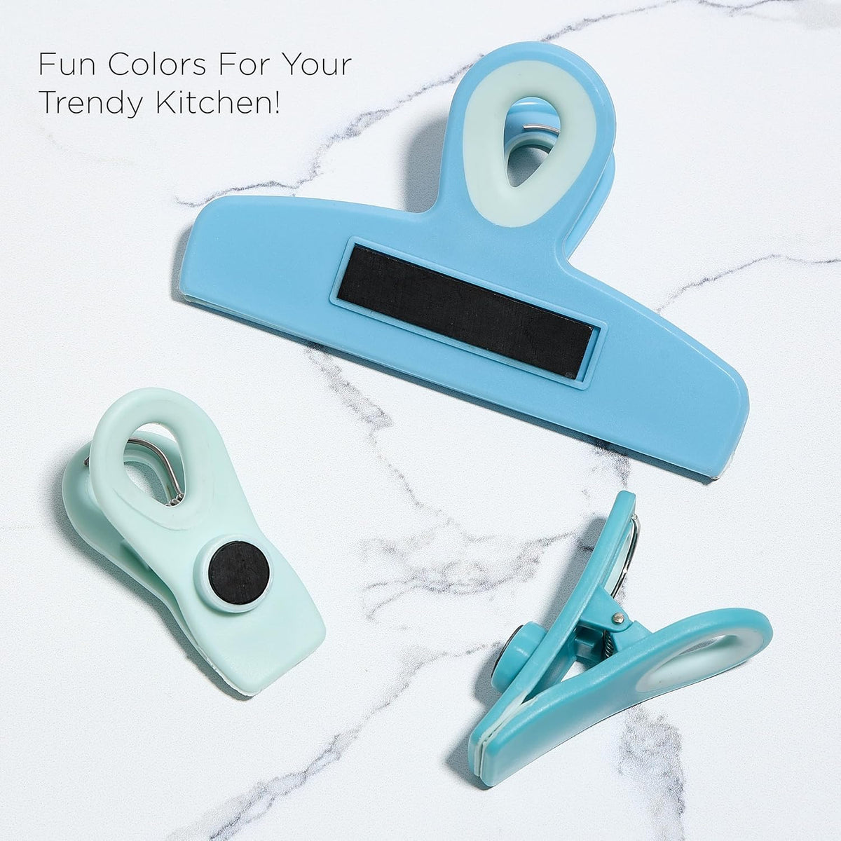 COOK WITH COLOR Bag Clips - Heavy Duty Chip Clip and Refrigerator Magnet Clips for Food Storage with Air Tight Seal Grip, Light Blue, Pack of 8